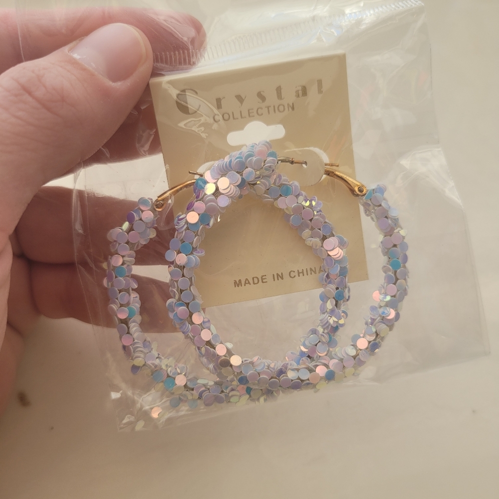 Crystal Collection Iridescent Glitter Hoop Earrings
